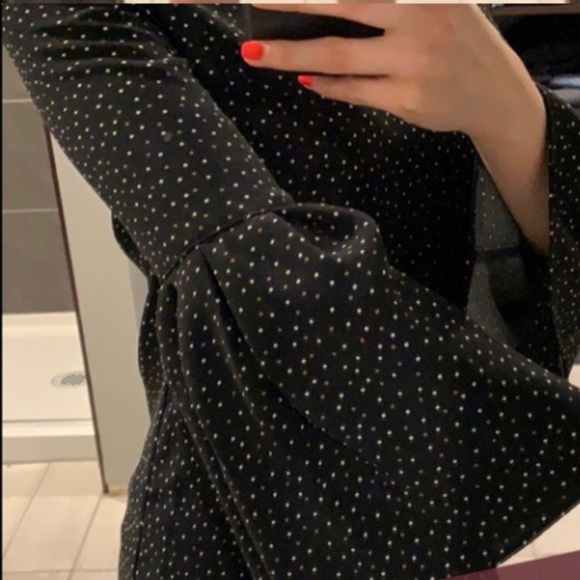 H&M Flare Sleeve Mini Shift Dress in Swiss Dot Black Brown - Picture 6 of 9